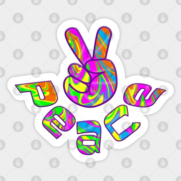 Retro Peace Psychedelic Design Hand & Symbol Sticker by Roly Poly Roundabout